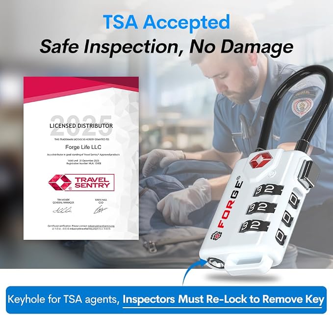 Forge TSA Approved Cable Luggage Locks, Re-settable Combination - Image 2