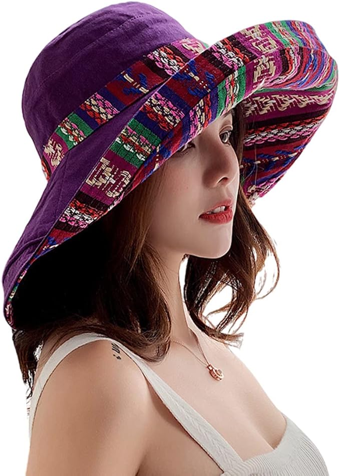Women Wide Brim Sun Hats Metal Wired Edge Summer UV Protection Beach Fishing Hat by HUAMULAN