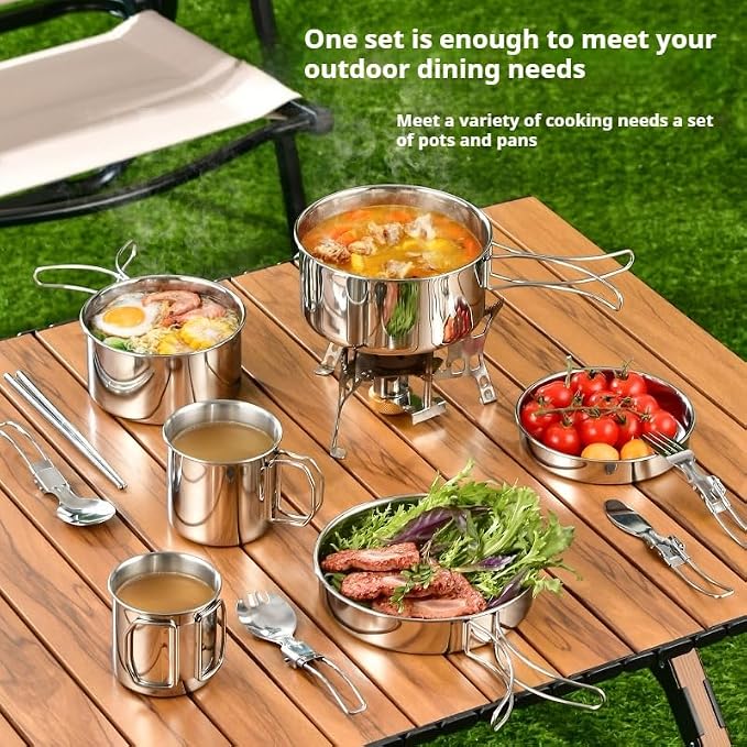 Camping Cookware Mess Kit Set 304 Stainless Steel 12-Piece Lightweight - Image 4