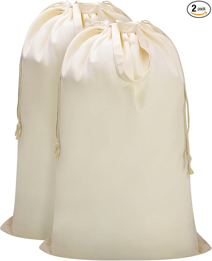 Canvas Laundry Bag with Handles & Drawstring 23.6"x35", Dirty Clothes Travel Bag by CALACH