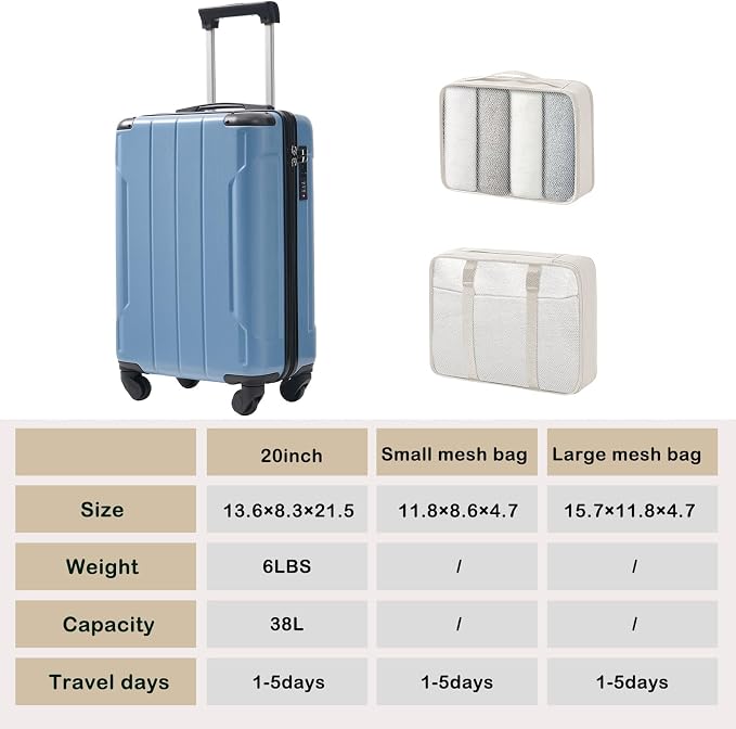 Merax Carry on Luggage Set, 20 Inch Hardshell ABS Suitcase - Image 7