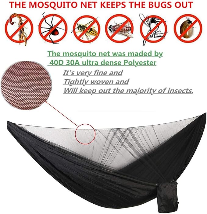 Camping Hammock with Rain Fly Tarp Mosquito Net Heavy Duty Tree Straps Portable - Image 2