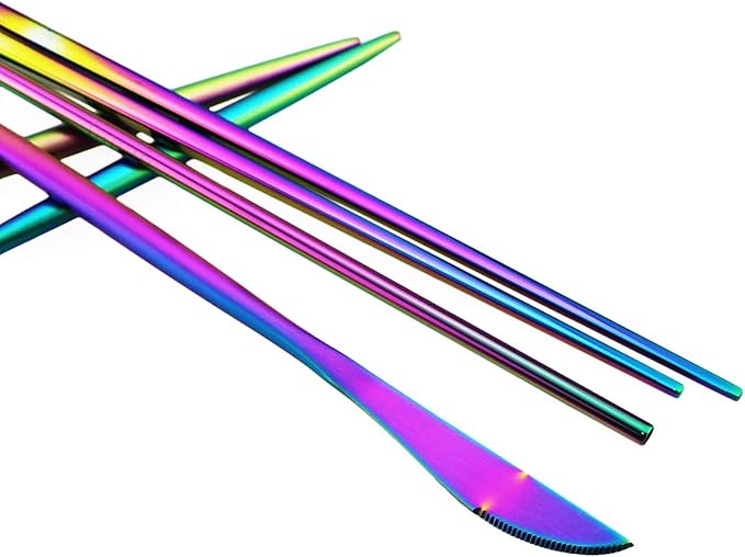Gugrida Luxury Rainbow Matte Portable 18/10 Stainless Steel Travel Flatware - Image 4