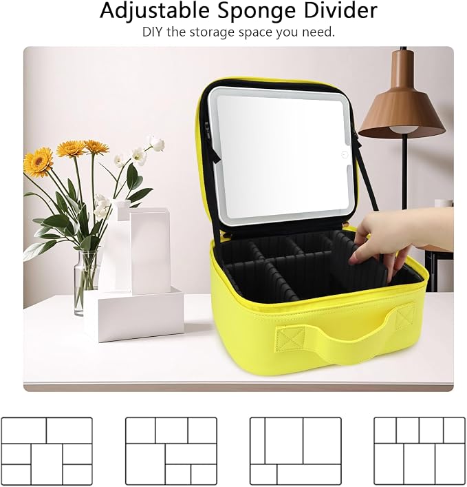 Travel Makeup Bag with LED Mirror Travel Makeup Organizer with 3 Lighted - Image 4