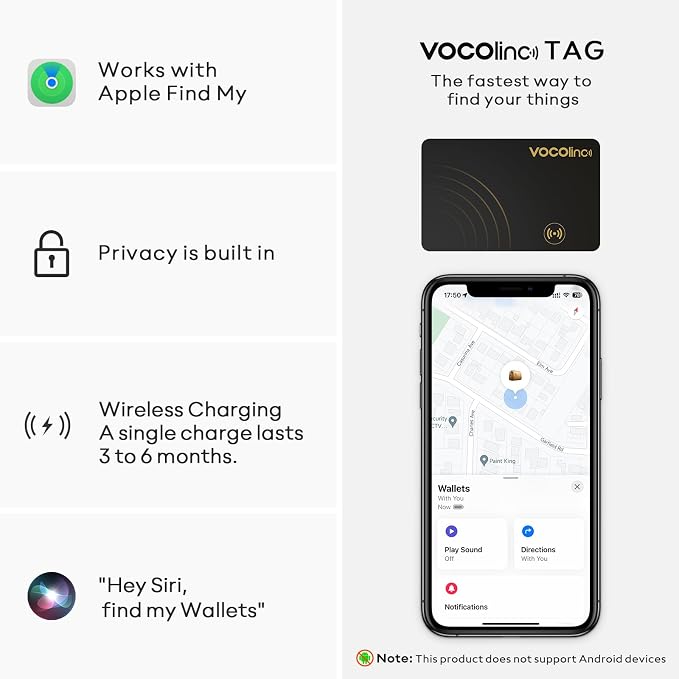 VOCOlinc Air Card Tag Rechargeable Wallet Tracker 1.6mm, Item Finder Work - Image 2