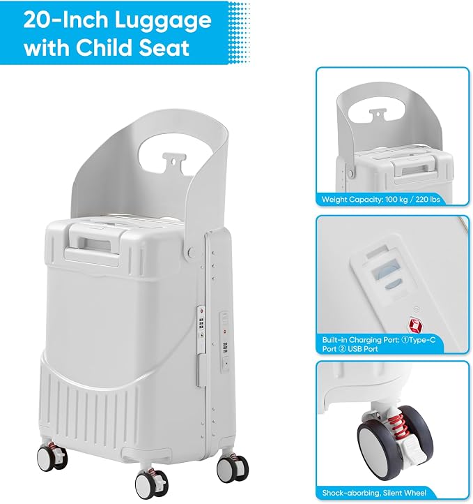 TABU 20" Ride-on Luggage with Seat，Front Opening Carry-On Hardshell Ride On - Image 5