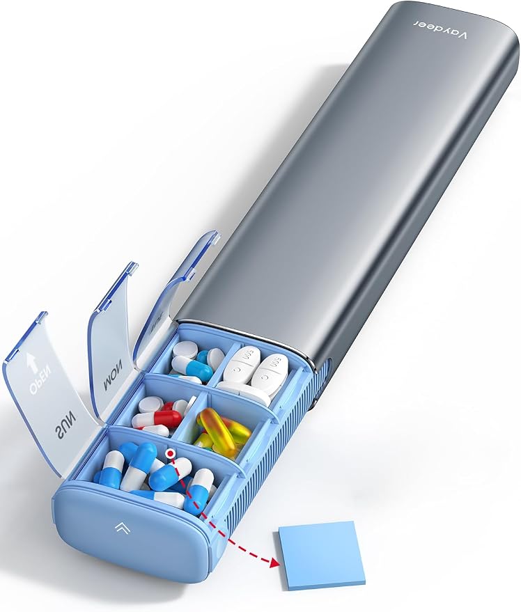 Vaydeer 7 Day Weekly Pill Organizer, Metal Travel Pill Case, Large Capacity by Vaydeer