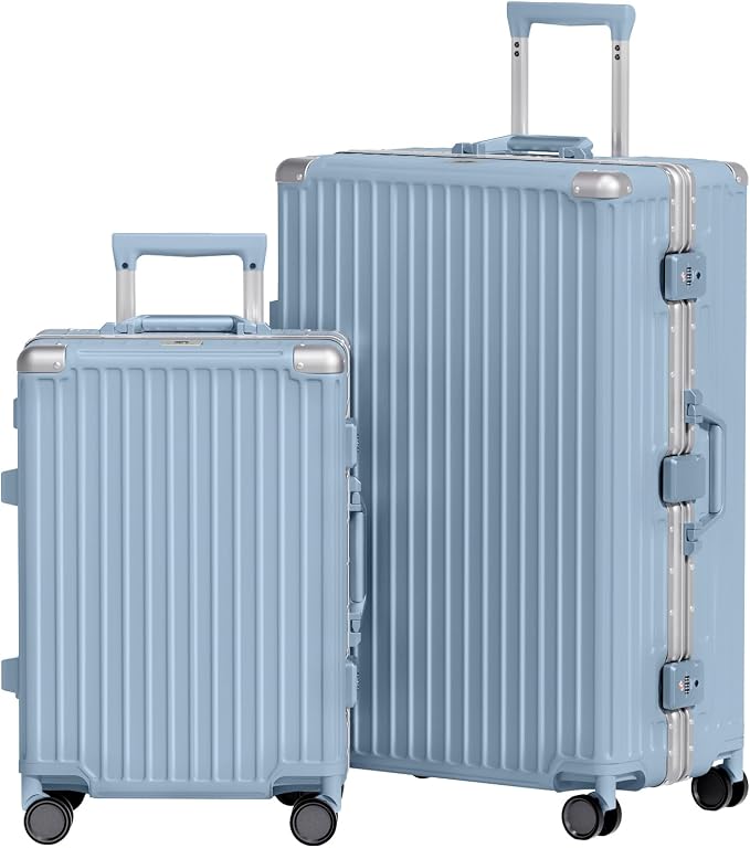 AnyZip Luggage Sets 2 Piece Aluminum Frame Carry On and Checked Suitcase PC ABS by YourBestTravelChoice