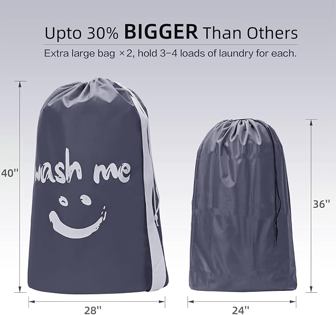 HOMEST 2 Pack XL Wash Me Travel Laundry Bag, Machine Washable Dirty Clothes - Image 3