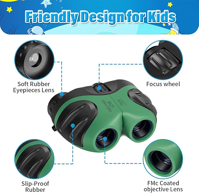 Easter Gifts for 3-12 Years Old Boys, VNVDFLM Compact 8x21 Shock Proof Green - Image 3