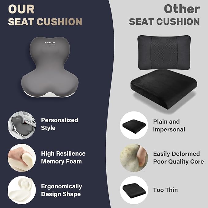 Coverado Car Seat Cushion and Lumbar Support Pillow One Piece, Memory Foam - Image 9
