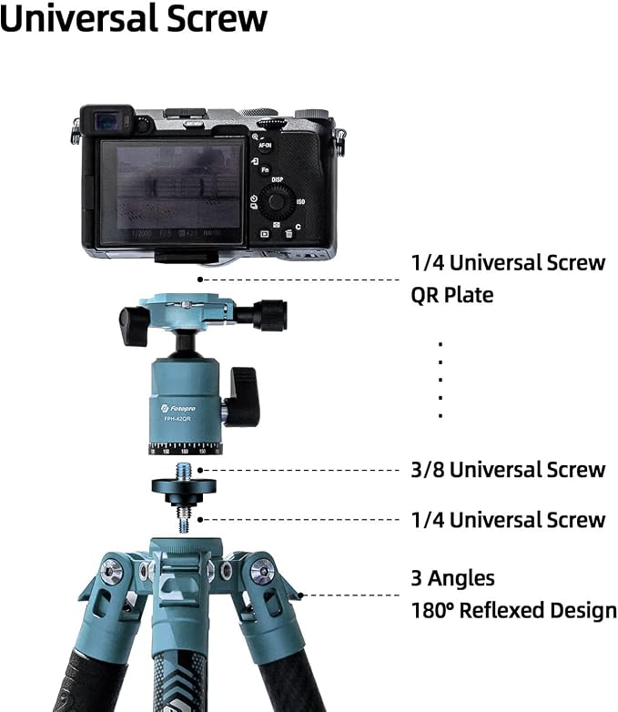 Fotopro Carbon Fiber Tripod 60 Inch 360 Degree Ball Head Quick Release Plate - Image 7