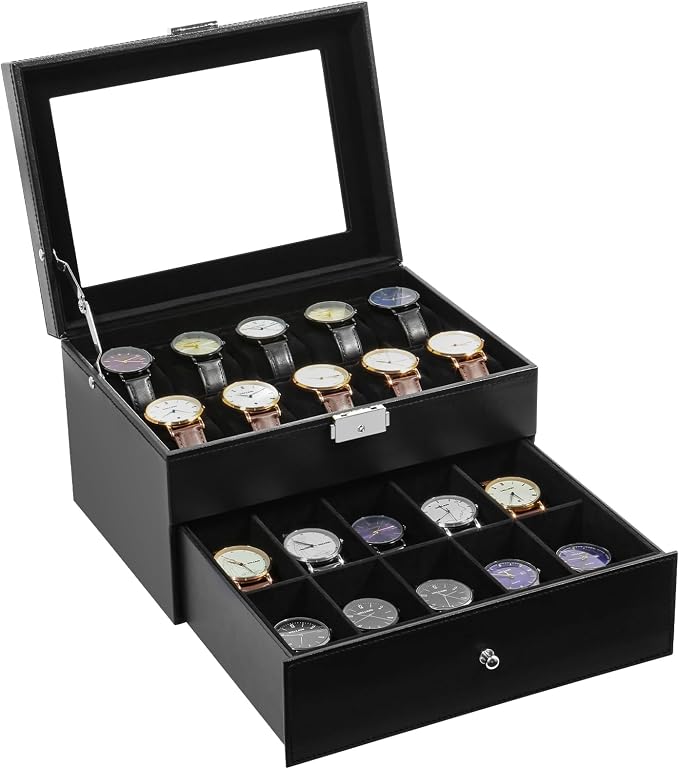 Uten 20-Slot Watch Box, 2-Layers PU Leather Watch Case by UTENHOMEGOODSCENTER