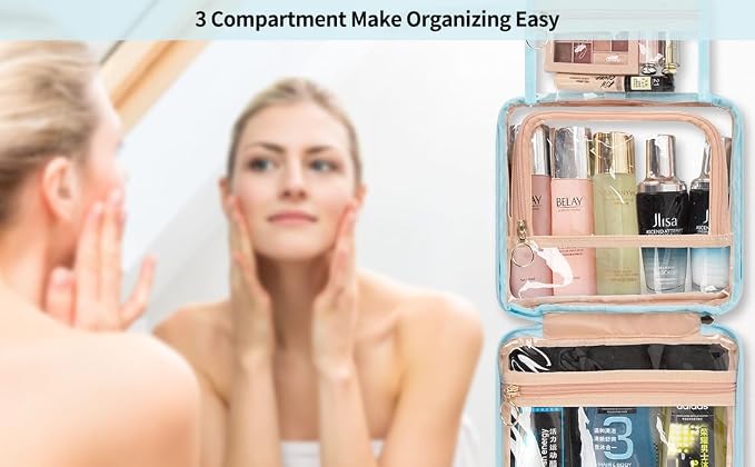 CUBETASTIC Hanging Travel Toiletry Bag, Transparent 3 Comparment Small Travel - Image 8
