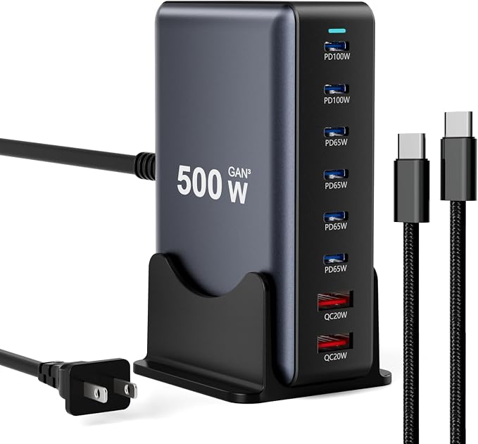 500W Fast Charging 8 Port USB C Charger Block by Unknown