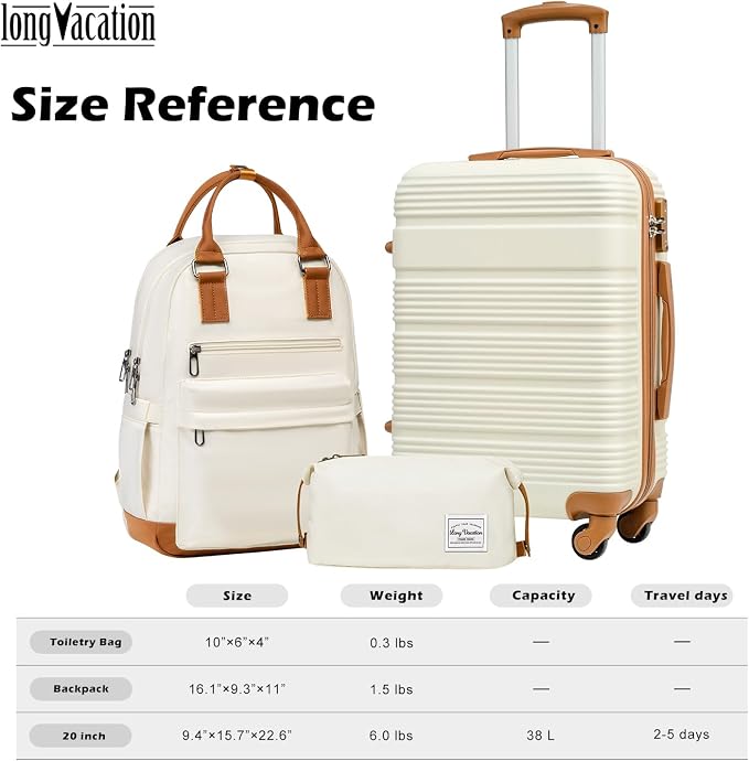 LONG VACATION 3 Piece Carry On Luggage 20 Inch Suitcase - Image 7