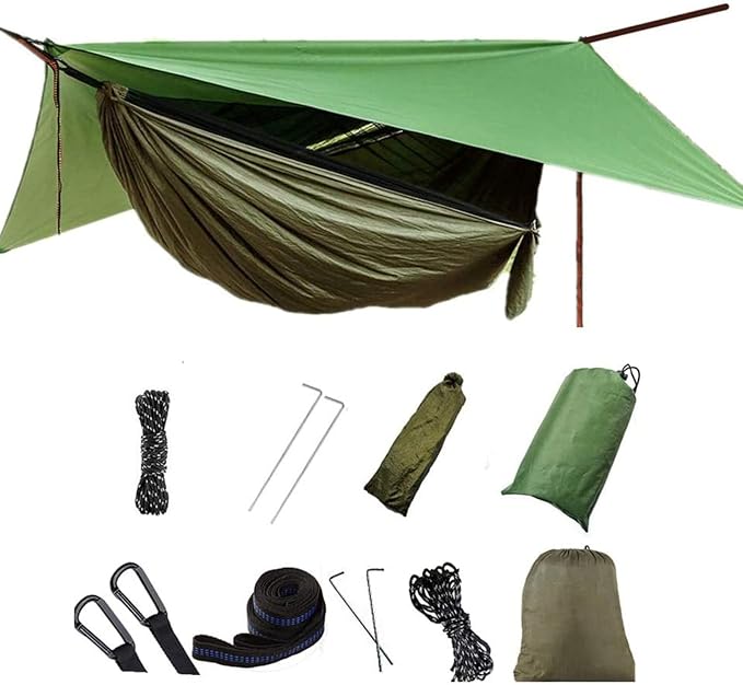 Camping Hammock with Rain Fly Tarp and Mosquito Net with Tree Straps，1/2 Person by Ovyuzhen