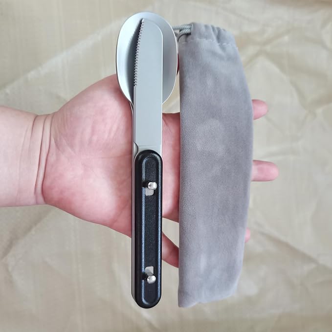3-in-1 Camping Utensils, Portable Stainless Steel Spoon, Fork and Knife Combo by Alijonalo