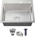 POPFLY 24×18 Inch Drop in Kitchen Sink, Topmount Handmade Single Bowl 18 Gauge by POPFLY