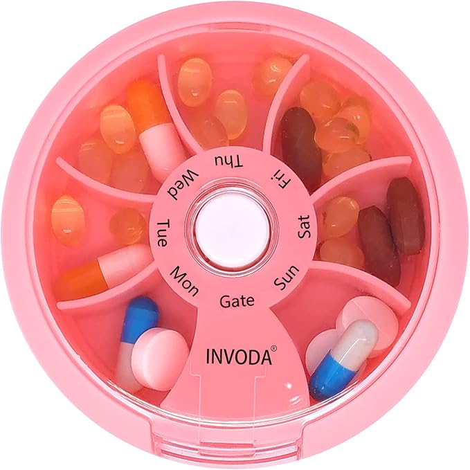 INVODA Weekly Pill Organizer 7 Compartment Rotating Pill Box by INVODA
