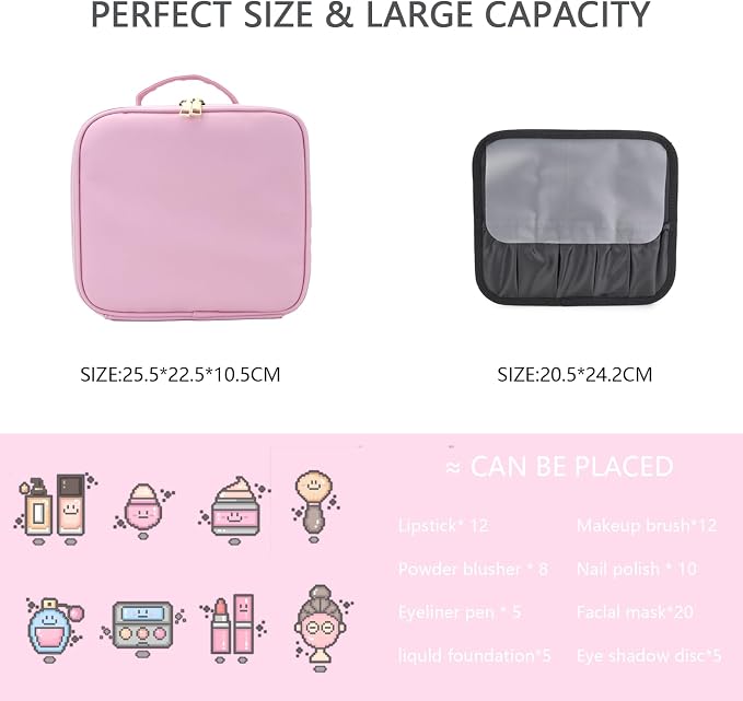 Makeup Bag with Led Mirror, Travel Makeup Organizer with 3 Color Setting - Image 2