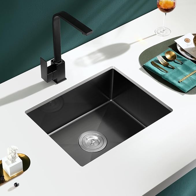 20-inch Undermount Kitchen Sink Black, T304 Stainless Steel Single Bowl Kitchen - Image 8