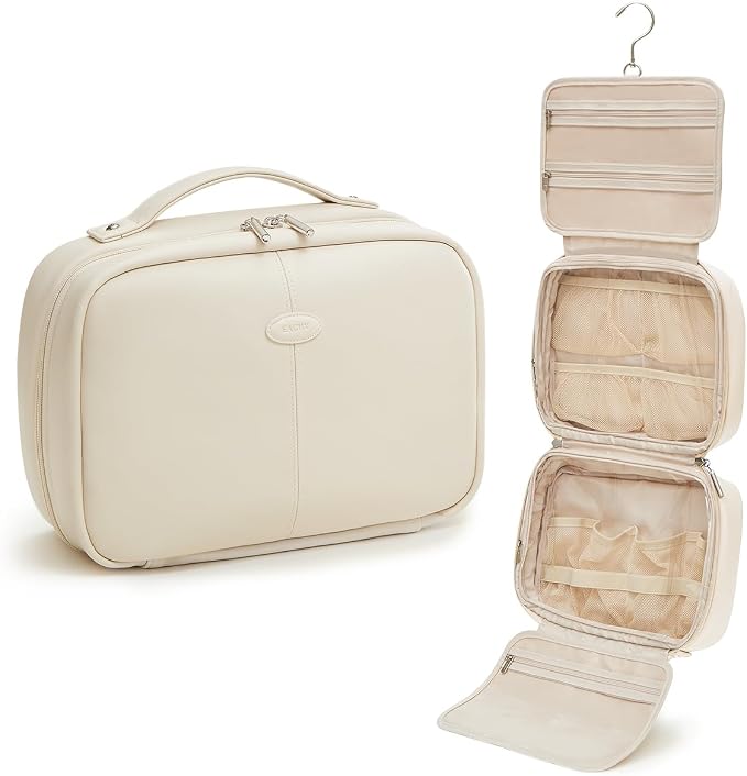 EACHY Toiletry Bag with Hanging Hook, Travel Makeup Bag PU Leather Cosmetic Bags by EACHY