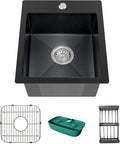 Black Kitchen Sink, Stainless Steel Drop In 15x17x9 Inch Single Bowl Topmount by Koardink