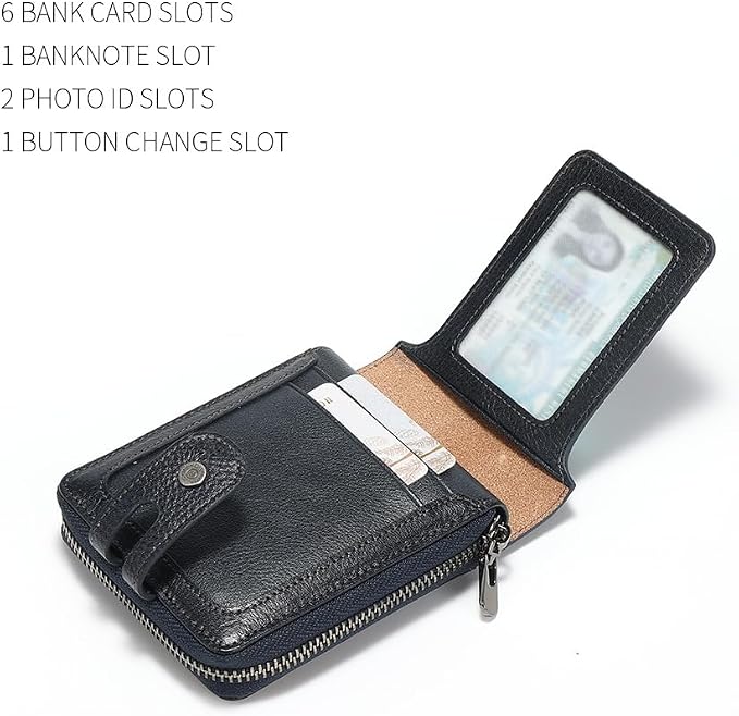 Men's brand buckle driver's license zipper genuine leather wallet, large - Image 4