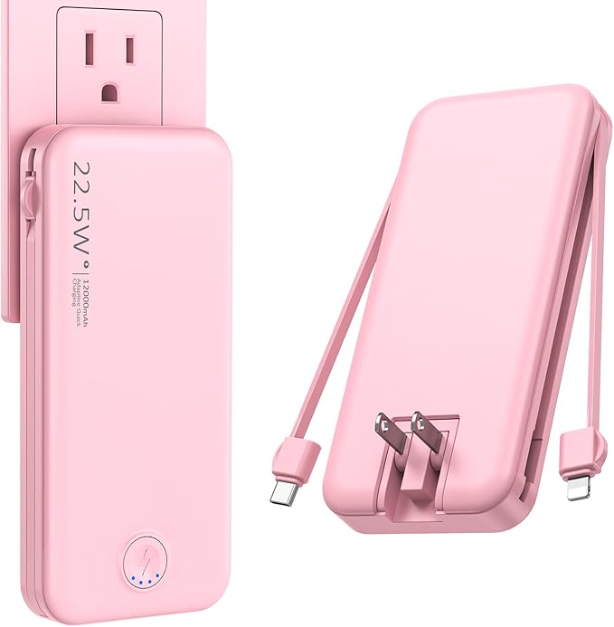 Portable Charger with Built in Cable and AC Wall Plug, USB C Power Bank by NUSYDDY
