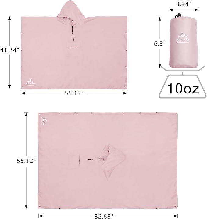 Coralrain Hooded Rain Poncho Lightweight Waterproof Unisex Raincoat Jacket - Image 6