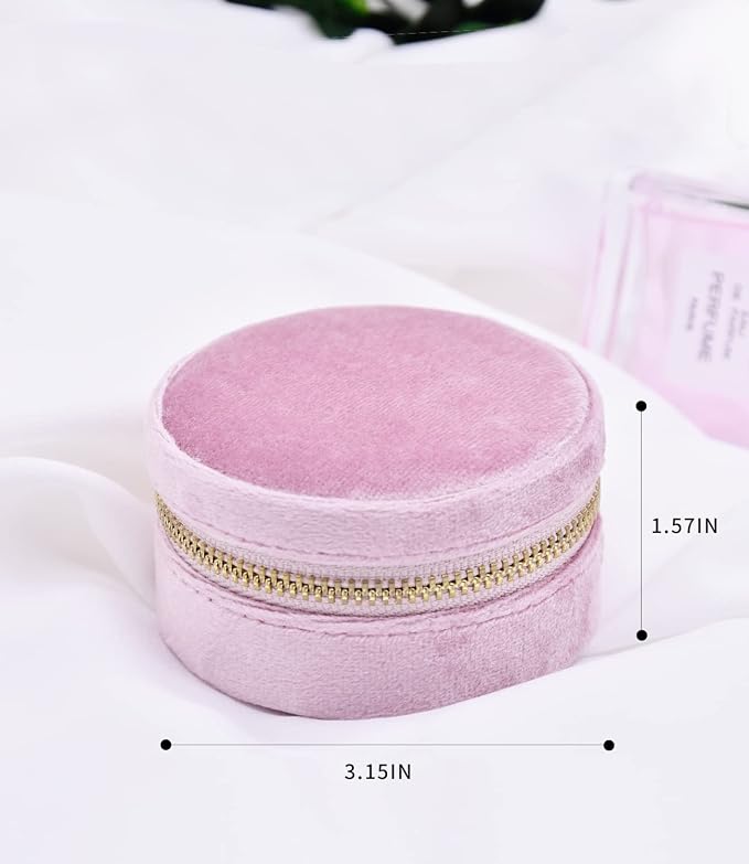 TAIMY Small Jewelry Travel Case, Round Mini Travel Jewelry Box - Image 3
