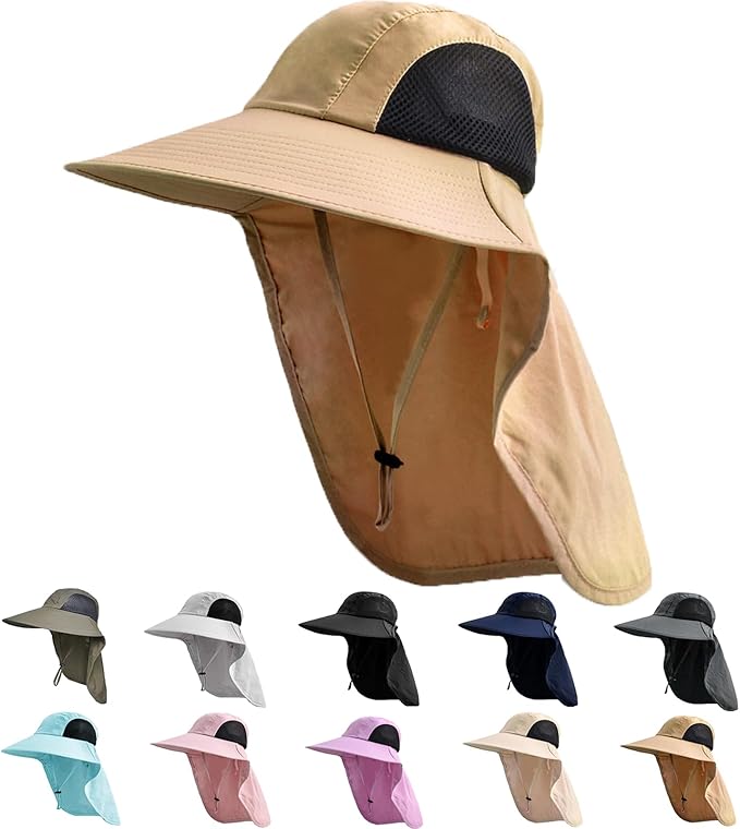 Sun Hat for Men Women with Neck Flap, UPF 50+ UV Protective Hiking Fishing Hats by ZOORON