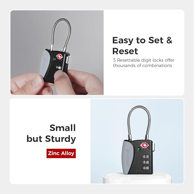 pack all TSA Approved Cable Luggage Locks, 3 Digit Combination Padlocks - Image 4