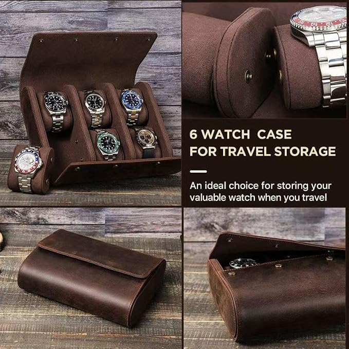 Genuine Leather Watch Roll Travel Case, Vintage Full Grain Leather Watch Box - Image 7