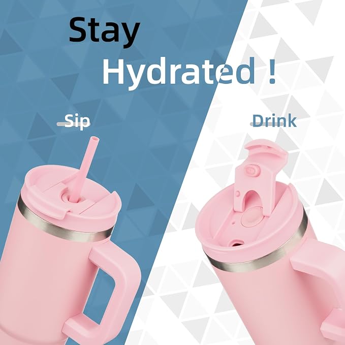 30 oz Tumbler with Handle and 2 Straws, 2 in 1 Lid Insulated Water Bottle - Image 2