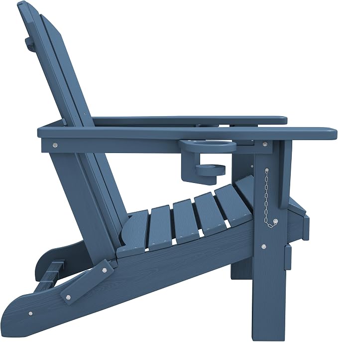 SERWALL Folding Adirondack Chair, Dual Cup Holders & All-Weather HDPE, - Image 5
