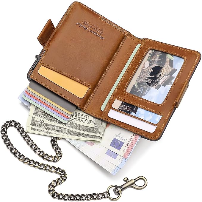 Mens Wallet Card Holder: Pop Up Aluminum Case, Genuine Leather, RFID Blocking - Image 3