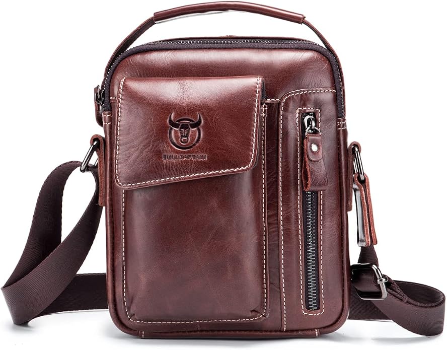 KPYWZER Genuine Leather Shoulder Bag Small Men Messenger Pack Handbag Sling by KPYWZER