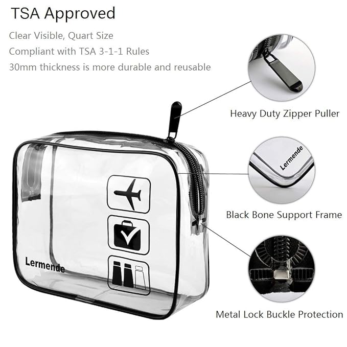 Lermende 2pcs Clear Toiletry Bag TSA Approved Travel Bag, Carry On - Image 3