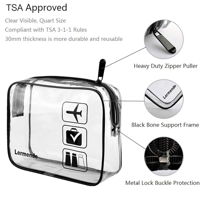 Lermende 2pcs Clear Toiletry Bag TSA Approved Travel Bag, Carry On - Image 3