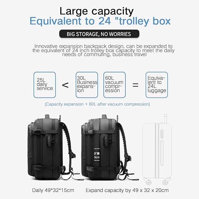 Men Travel Backpack vacuum compression 17 inch Laptop Backpack Business Large - Image 3