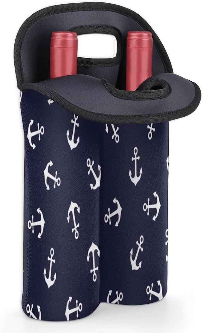 Nautical Anchors 2 Bottle Wine Carrier Tote Bag Insulated Wine Bottles Neoprene - Image 4