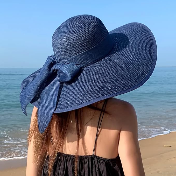 DRESHOW Beach Hats for Women Big Straw Wide Brim Summer Hat Floppy Foldable - Image 2