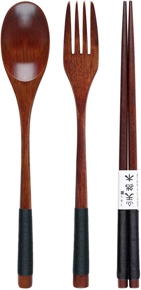 Wooden Chopsticks Spoon Fork Set Japanese Style Tableware Travel Utensils - Image 2