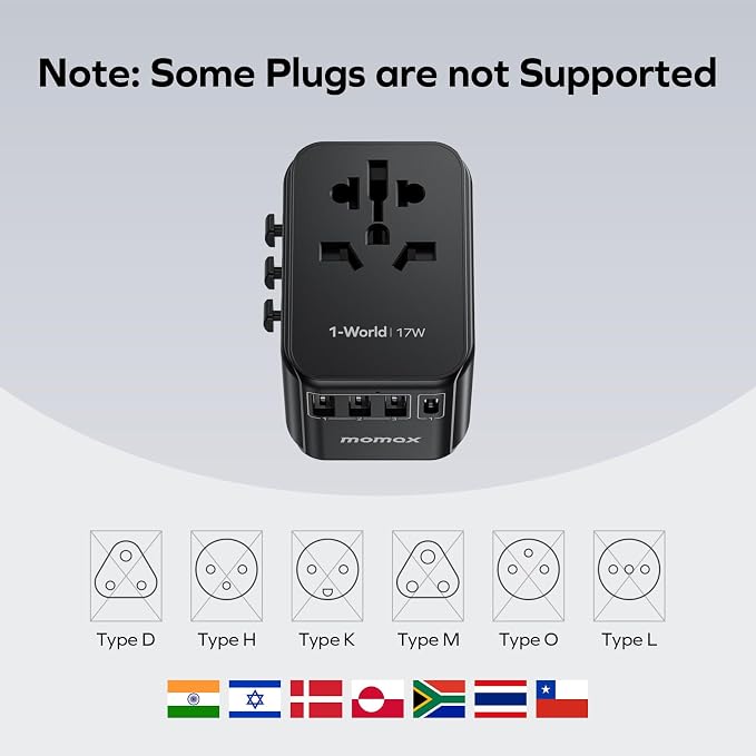 MOMAX European Travel Plug Adapter, Worldwide All in One Travel Adapter - Image 5