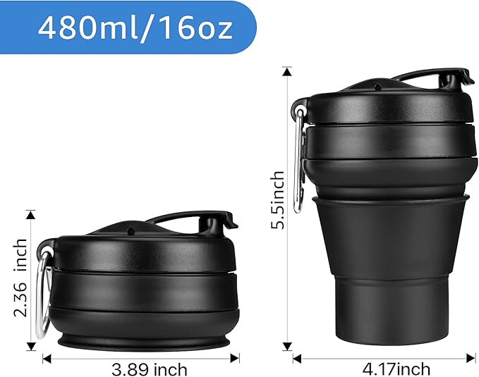 Collapsible Coffee Cup, 2 Pack 16 OZ 480ml Silicone Travel Folding Cup - Image 2