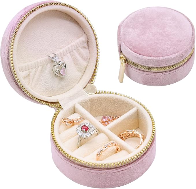 TAIMY Small Jewelry Travel Case, Round Mini Travel Jewelry Box by TAIMY