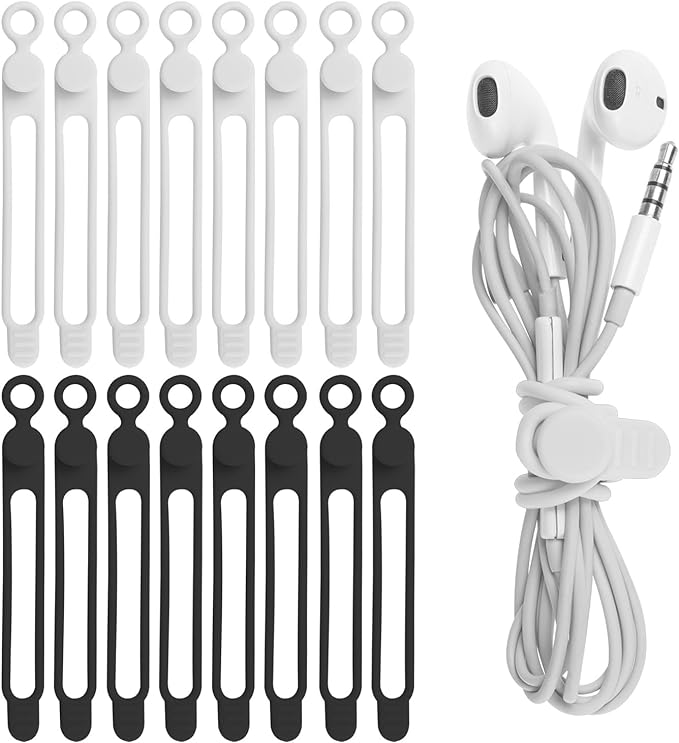 Nearockle 16Pcs 4.2" Silicone Cable Ties Cord Organizer by ELECTRONICSORGANIZATION