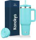 40 oz Tumbler with Handle and 2 Straws, 2 in 1 Lid Insulated Water Bottle by Konokyo